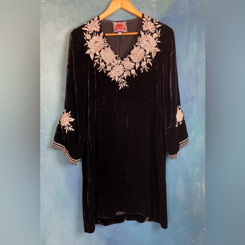 Johnny Was Santal velvet embroidered dress XS